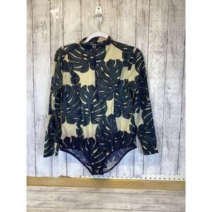 Lyra Women's Overhead Long Sleeve Tropical Palm Rash Guard One Piece Swimsuit L